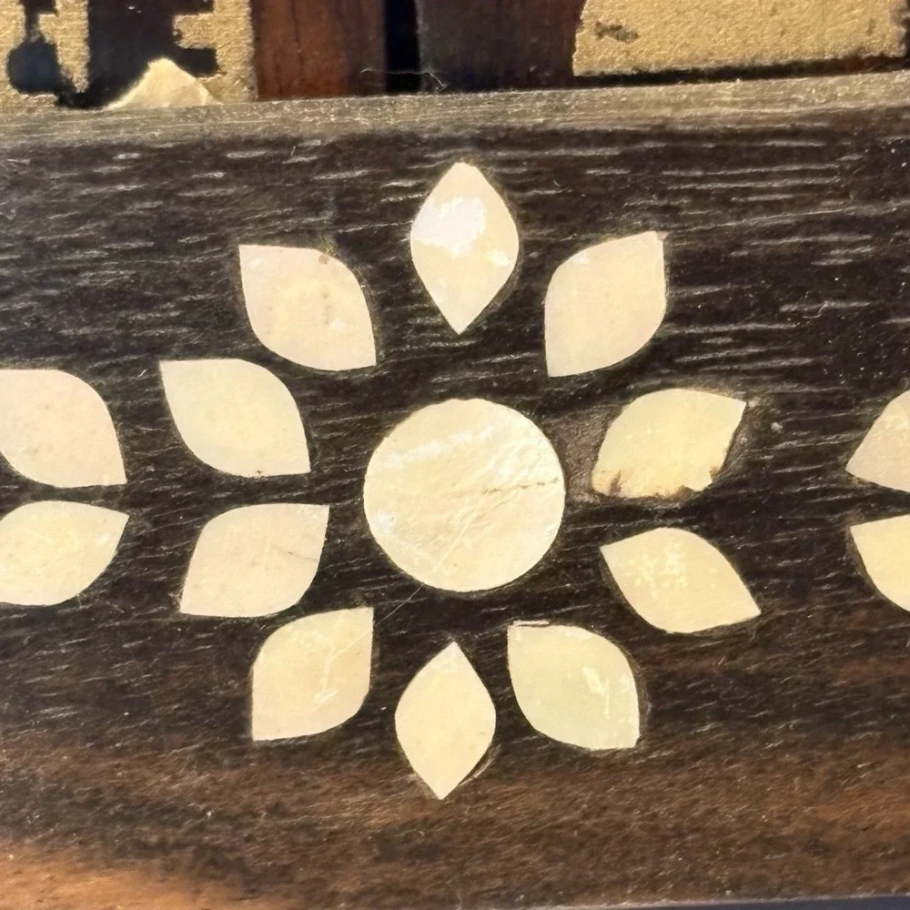 Vintage Wood and Mother of Pearl Perpetual Desk Calendar Solid Handmade MCM
